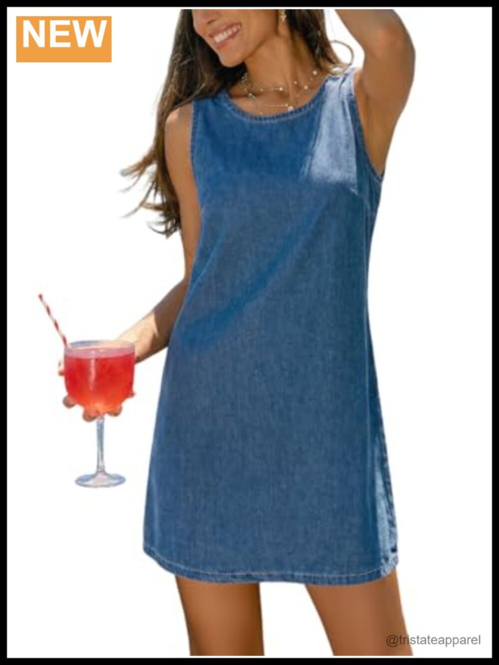 Sleeveless Denim Mini Dress Round Neck A-Line Swing Summer Vacation